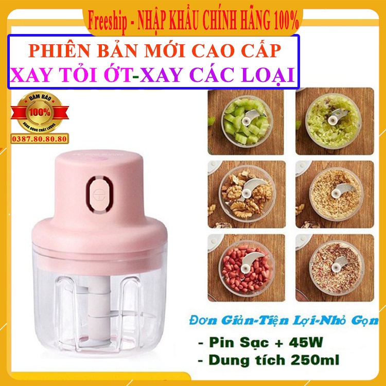 [ PHIÊN BẢN MỚI - Loại 1 ] Máy xay tỏi ớt, xay thịt, củ quả đa năng/ Máy xay cầm tay mini sạc điện xay hạt khô 250ml