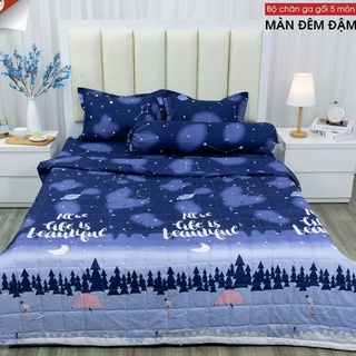 (4 món) chăn hè ga gối polycotton mẫu cây thông