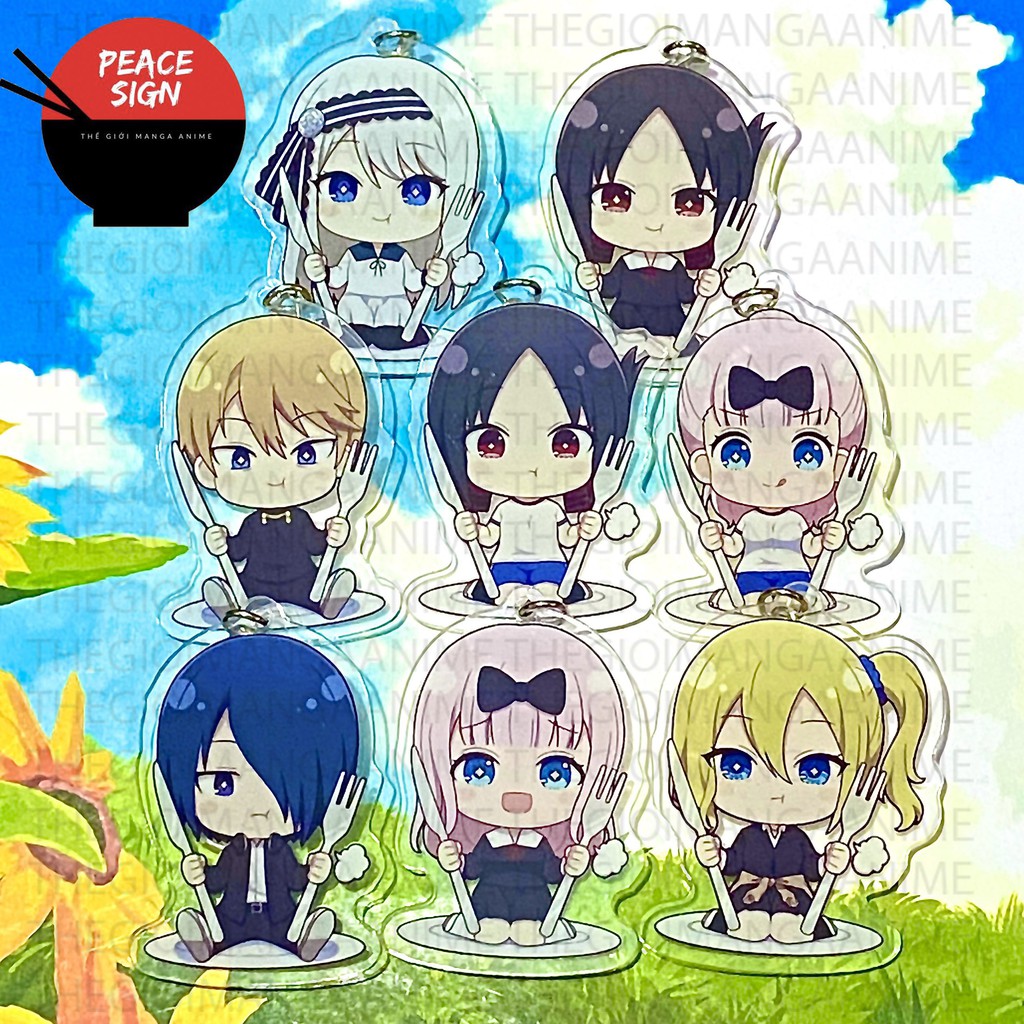 ( Mica trong acrylic ) Móc khóa xinh xắn LOVE IS WAR CUỘC CHIẾN TỎ TÌNH ver ĂN UỐNG anime chibi