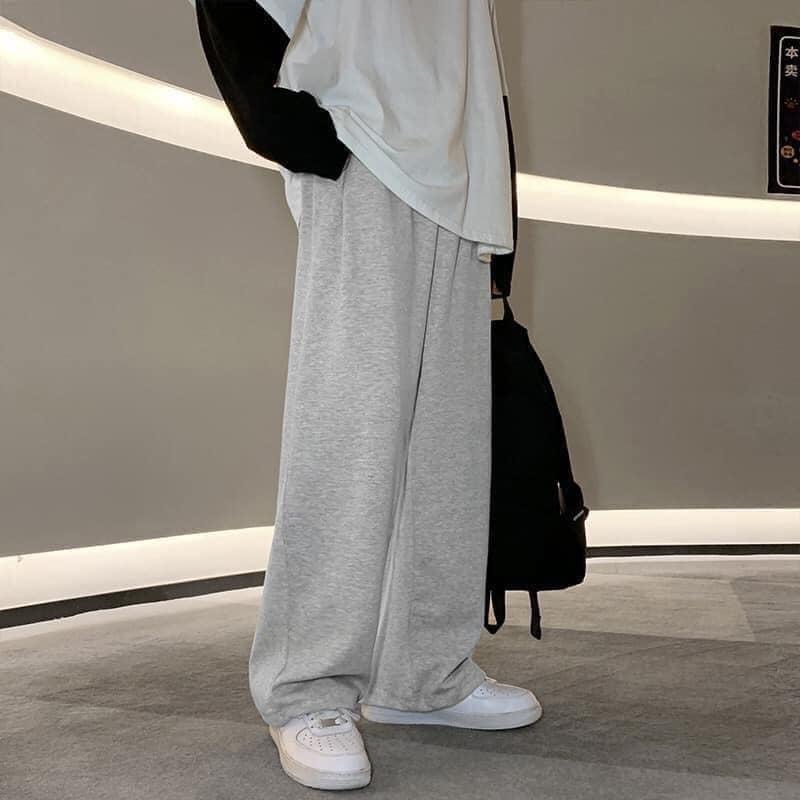Quần Thun Ống Rộng Nam Màu Đen Và Xám Phong Cách Trẻ Trung Năng Động unisex , ulzzang Big Size
