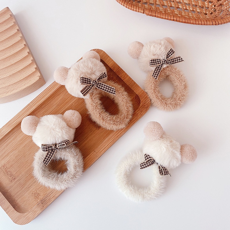 Chun Buộc Tóc, Cột Tóc Lông Hình Gấu Xinh Xắn Vintage Dành Cho Bé Gái MS09