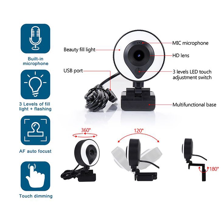 Webcam Máy Tính, Tích hợp Mic, Độ Phân giải Full HD, Đèn trợ sáng | BigBuy360 - bigbuy360.vn