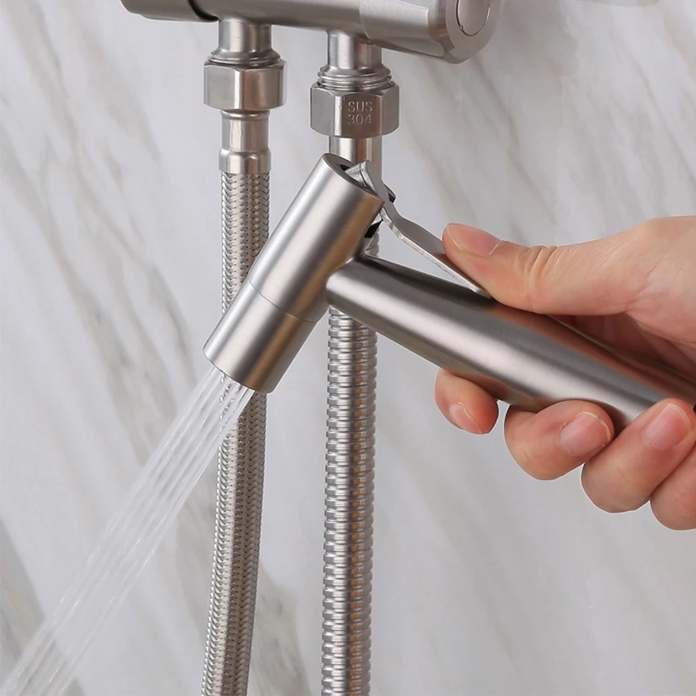 Vòi xịt nước toilet cầm tay hai chức năng bằng thép không gỉ chất lượng cao cho nhà tắm / phòng vệ sinh
