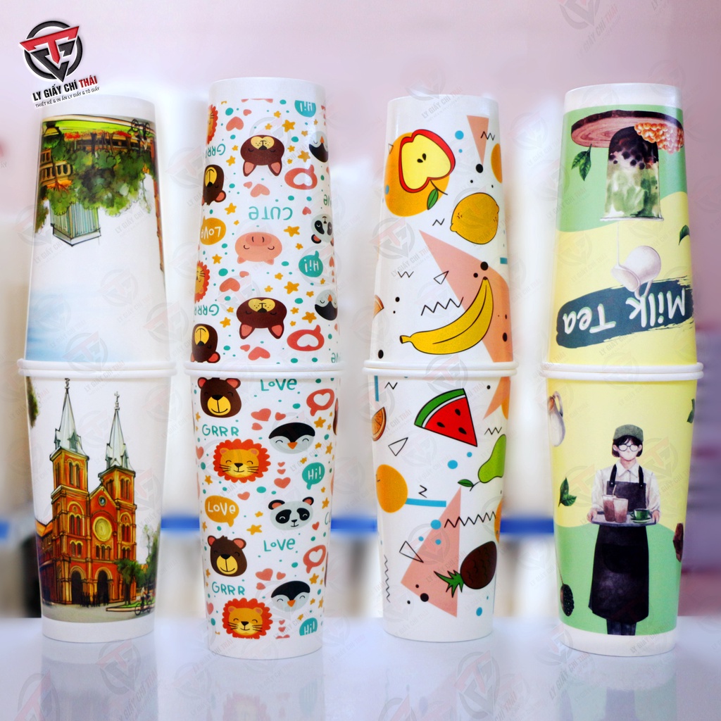 SET 100c Ly Giấy, Cốc Giấy 22oz - 660ml ly dày, In sẵn siêu đẹp, thời thượng, cà phê, trà sữa, trà chanh v.v..