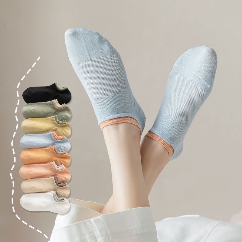 Tất nữ cổ ngắn Đuôi Gà cotton dệt lưới mỏng và thoáng mát màu pastel siêu xinh HONGHAC