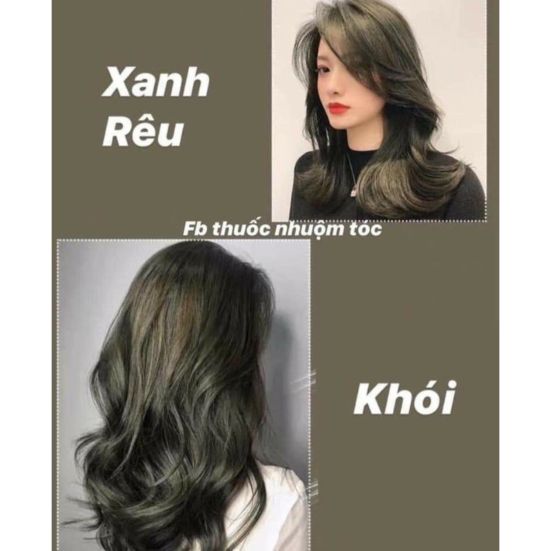 combo nhuộm xanh rêu khói kèm oxi trợ dưỡng và găng tay