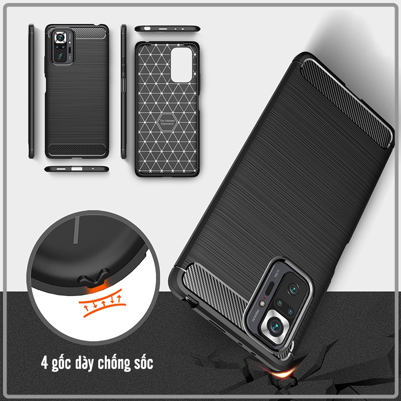 Ốp lưng cho Xiaomi Redmi Note 10 Pro Chống sốc - Rugged Armor Carbon phay xước không bám vân tay