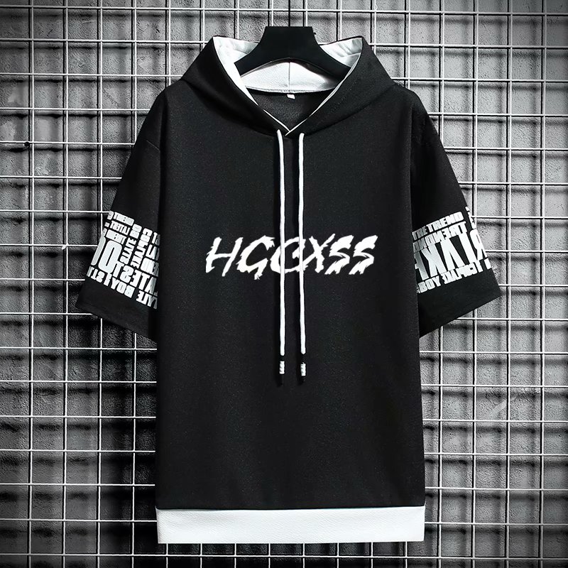 Áo hoodie tay ngắn in chữ thời trang Hàn Quốc 2021 dành cho nam