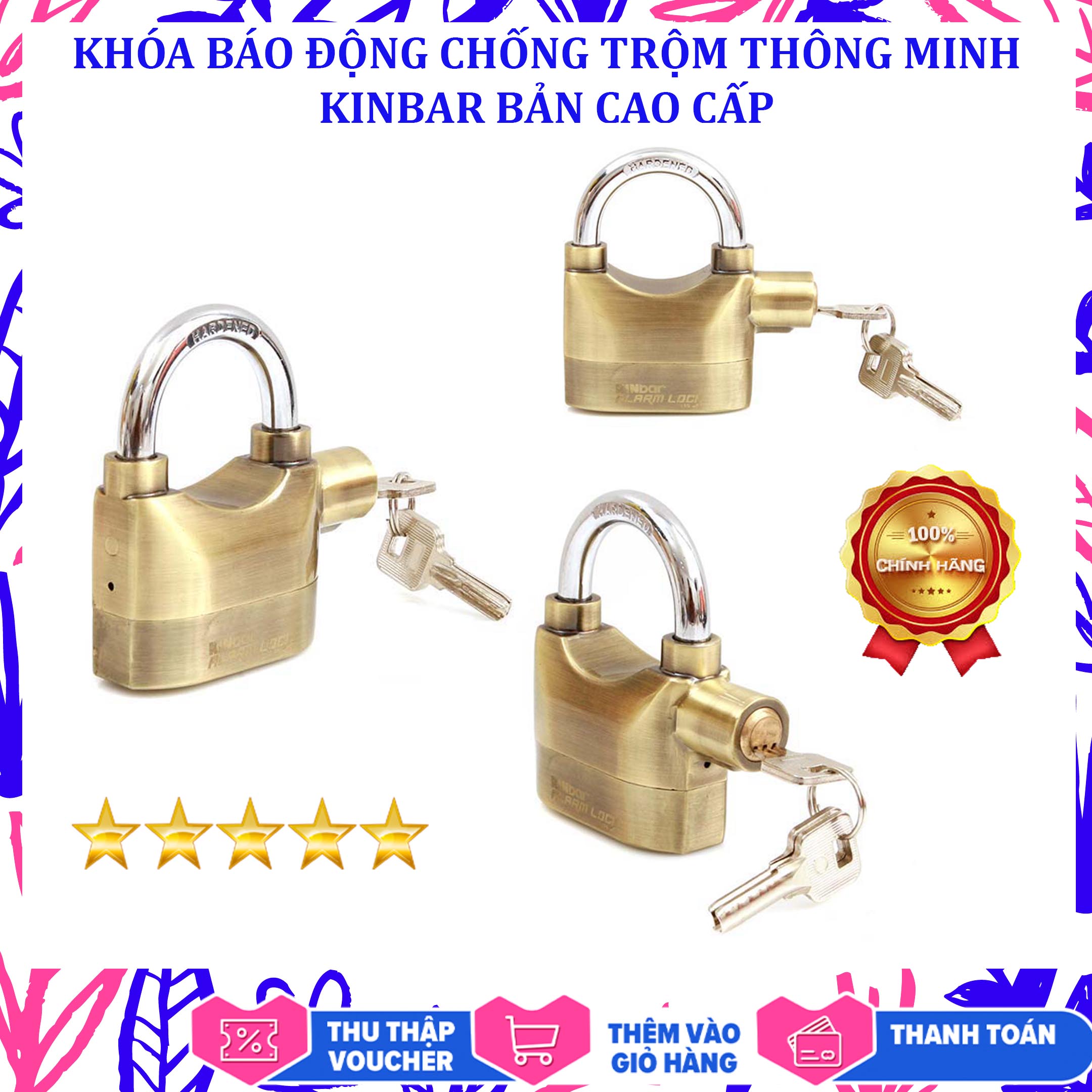 Khóa chống trộm xe, Khóa Báo Động Chống Trộm Thông Minh Kinbar Bản Cao Cấp- Báo còi tự động khi có trộm