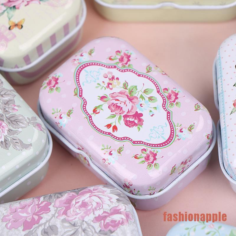 JFF Mini flower tin trinket jewelry coin box tinplate storage case small rectangular JFF