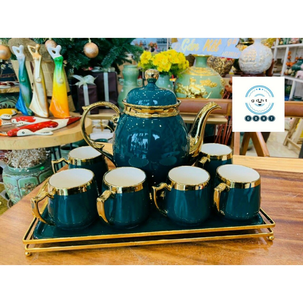 Bộ Bình Cốc Sứ Bộ 6 Ly + 1 Ấm + Tặng 1 Khay Sứ