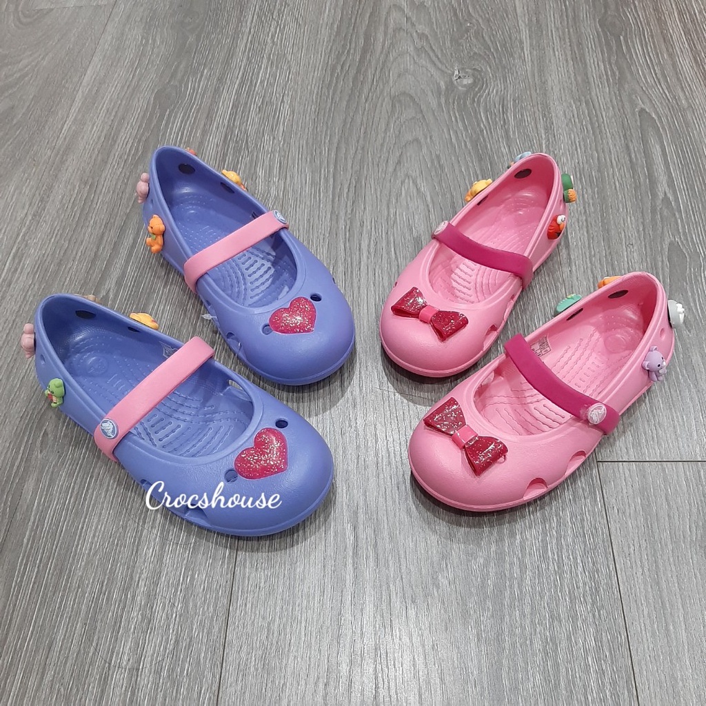 (Hàng cao cấp) Giày búp bê crocs bé gái keely hồng nơ, màu tím trái tim tặng kèm jibbitz sticker - Crocs house