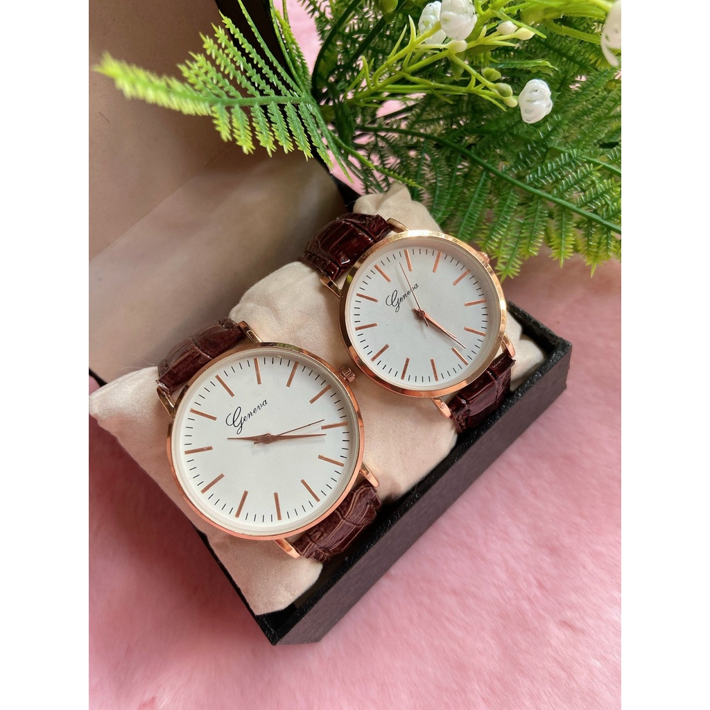 Đồng hồ đôi nam nữ Geneva dây da, thiết kế đơn giản thanh lịch (SALE OFF 60%)
