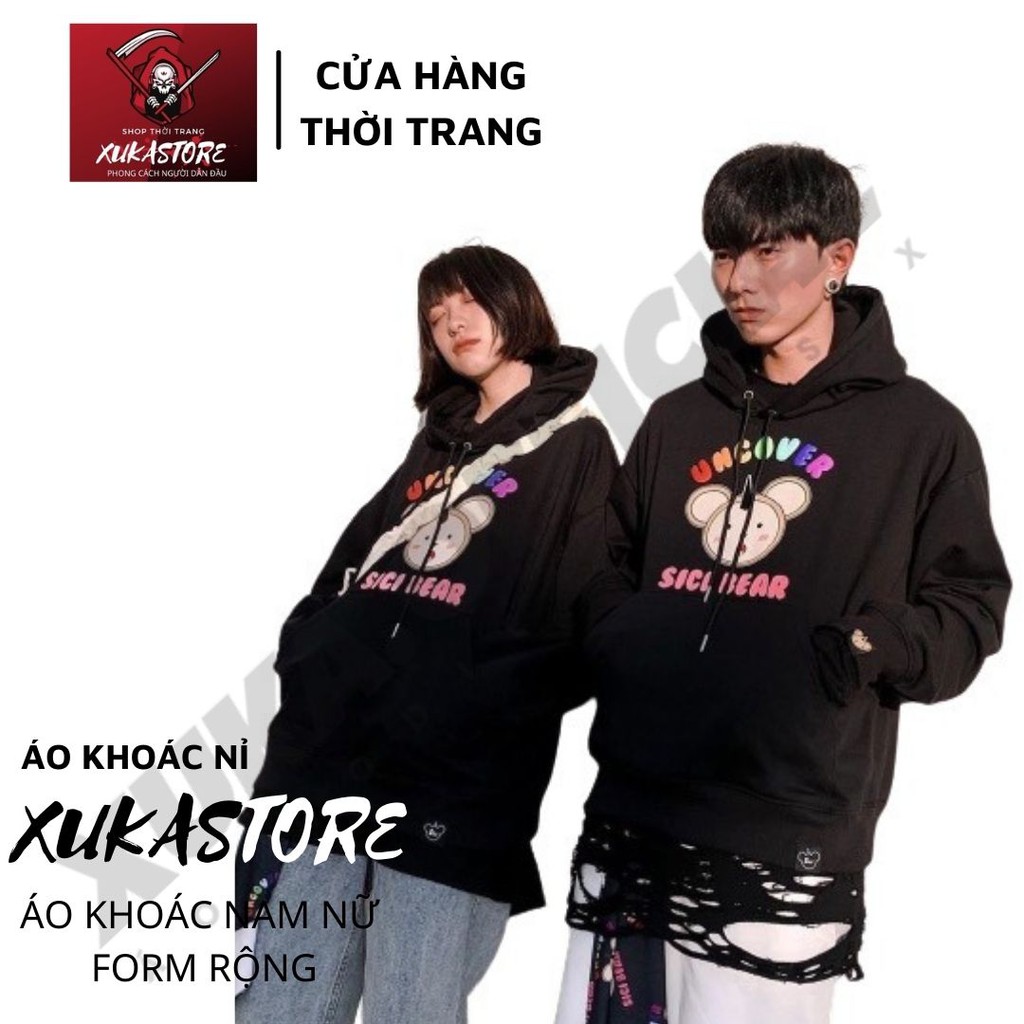 Áo Khoác Hoodie nỉ cho nam cho nữ cho cặp đôi XUKA SHOP Không Xù lông  Có Mũ Chất Nỉ Form rộng Unisex Sici Bear