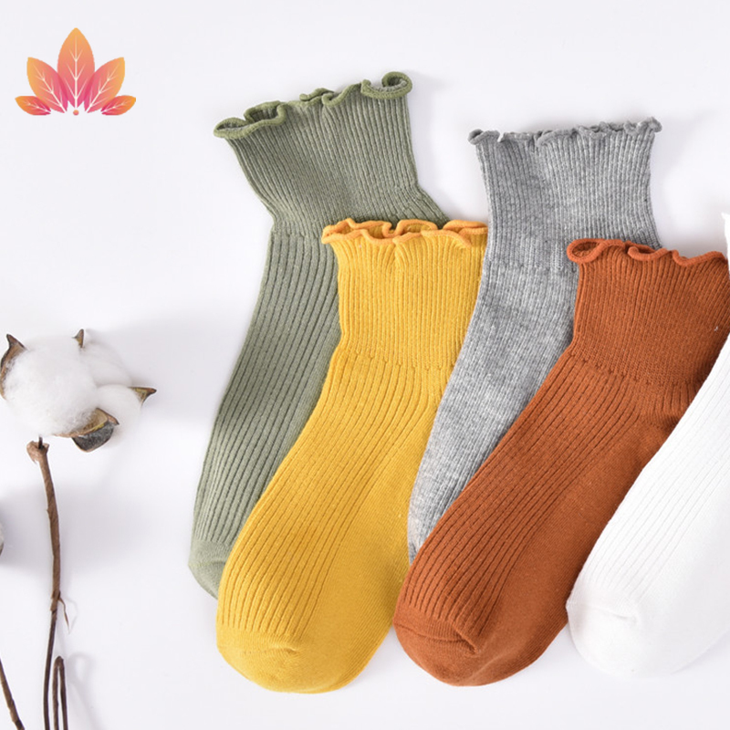 Tất Cotton Phối Ren Màu Trơn Ngọt Ngào Cho Nữ Jp5