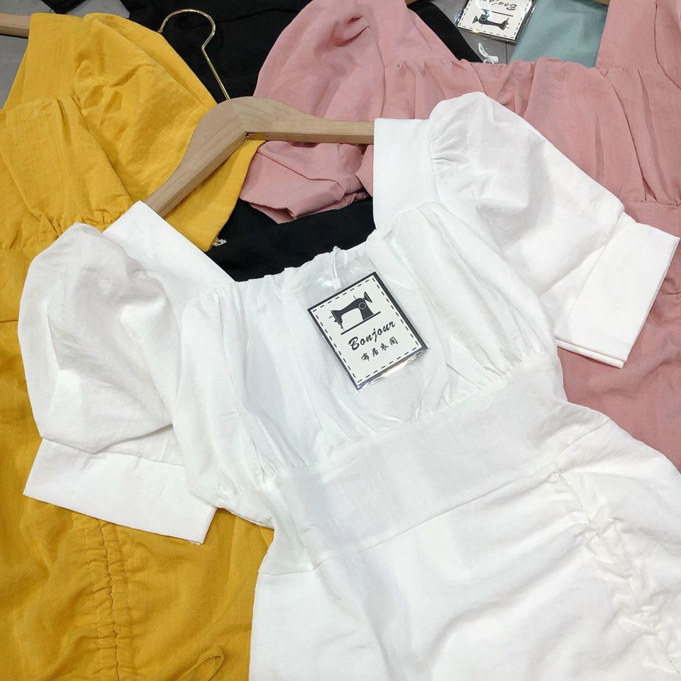 Váy cổ vuông nhăn rút dây đuôi cá mã 244(kèm video,ảnh thật) | BigBuy360 - bigbuy360.vn