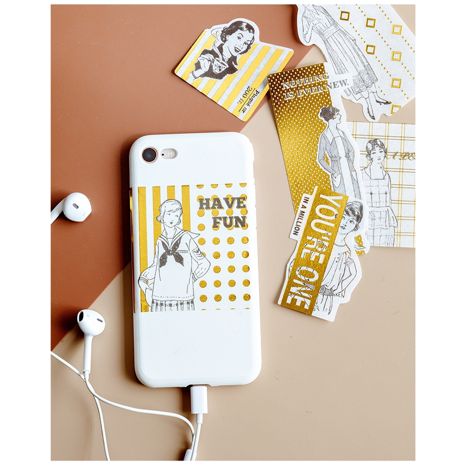 Set 60 miếng dán trang trí sổ tay / nhật ký diy màu vàng cổ điển