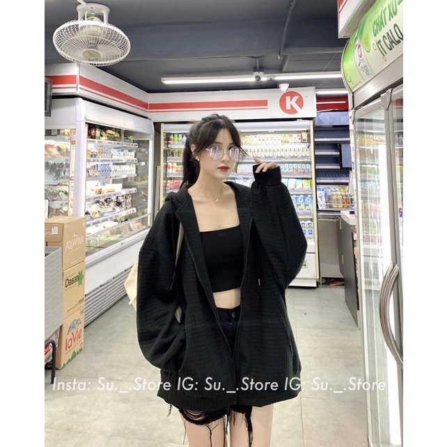 ÁO NỈ XỐP Ô DÁNG OVERSIZE ANXOVS