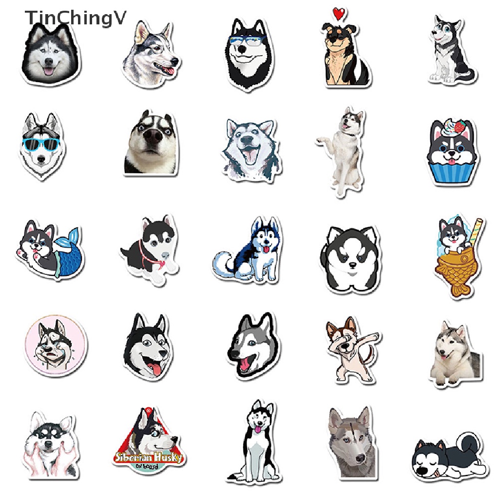 Bộ 50 Miếng Dán Chống Thấm Nước Hình Chú Chó Husky Dễ Thương Cho Bé