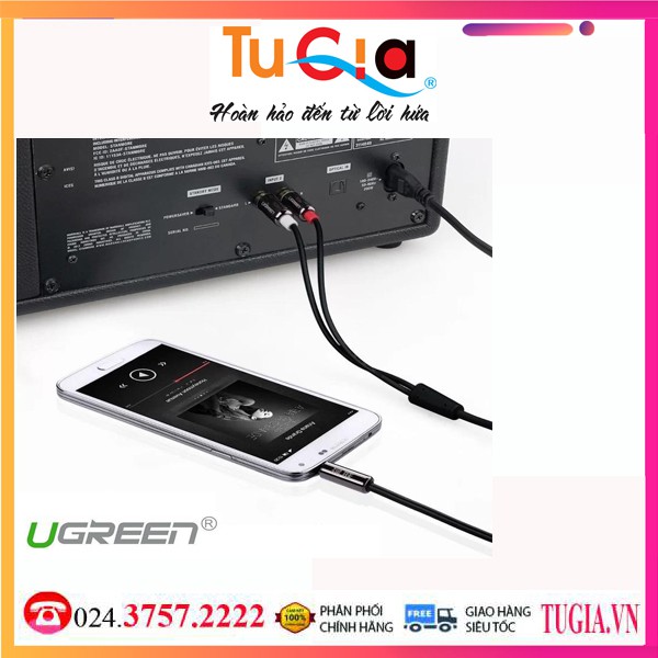 Dây loa 1 ra 2 đầu hoa sen RCA mạ vàng cao cấp UGREEN 10591 dài 5M-Hàng Chính Hãng