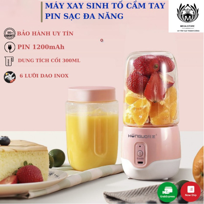 Bảo hành 12 tháng Máy Xay Sinh Tố, Máy Say Sinh Tố Cầm Tay Sạc Tích Điện HONGUO 300Ml, Siêu Tiện Dụng