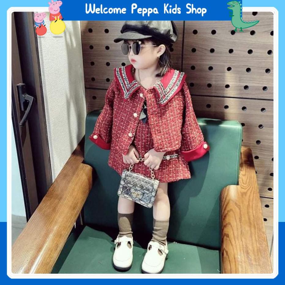 Set dạ váy + áo khoác kèm tag đá cao cấp Peppa Kids