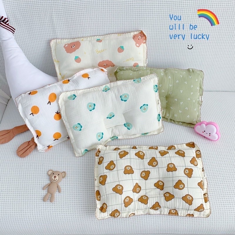 vải xô muslin cao cấp 2 lớp con gấu nâu kẻ nền be siêu sang