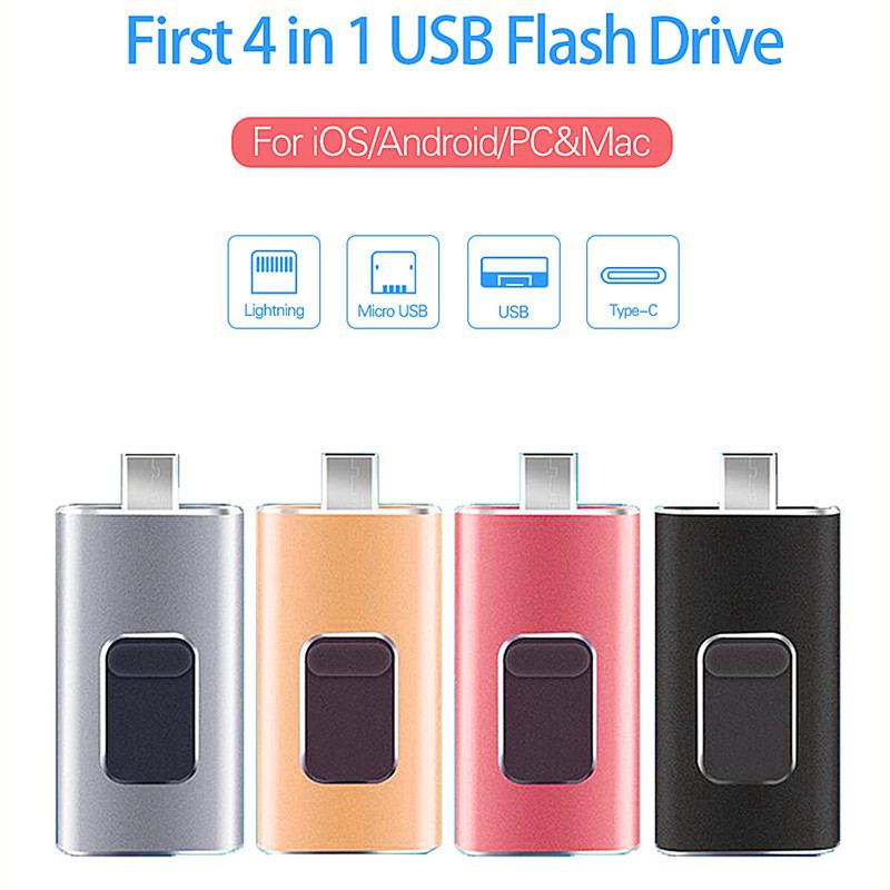 Ổ USB OTG đa năng 4 trong 1 tích hợp giác cắm USB Type-C Micro USB Lightning  - Thẻ nhớ và bộ nhớ mở rộng 