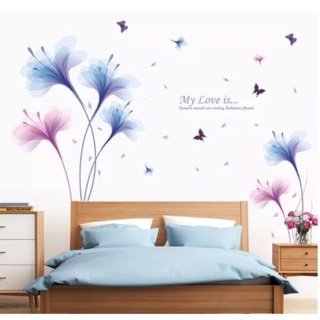 Decal dán tường hoa pha lê xanh tím