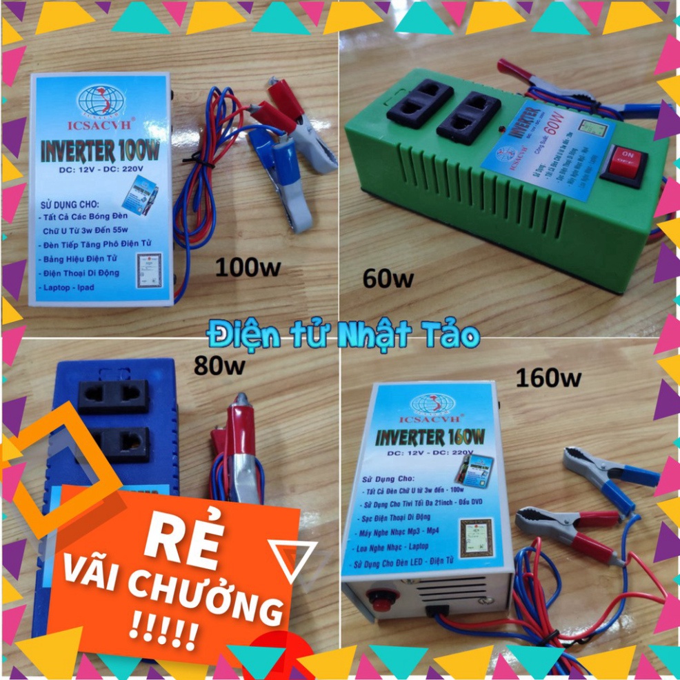 BỘ INVERTER CHUYỂN ĐỔI ĐIỆN TỪ 12V LÊN 220V CÓ SẴN Ổ CẮM (40W,60W, 100w, 160w)
