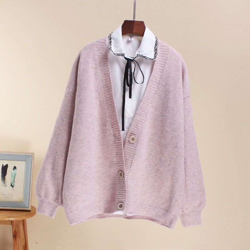 Hàng Sẵn _Áo khoác len mỏng cardigan màu bột sáng màu áo dệt kim phong cách Hàn