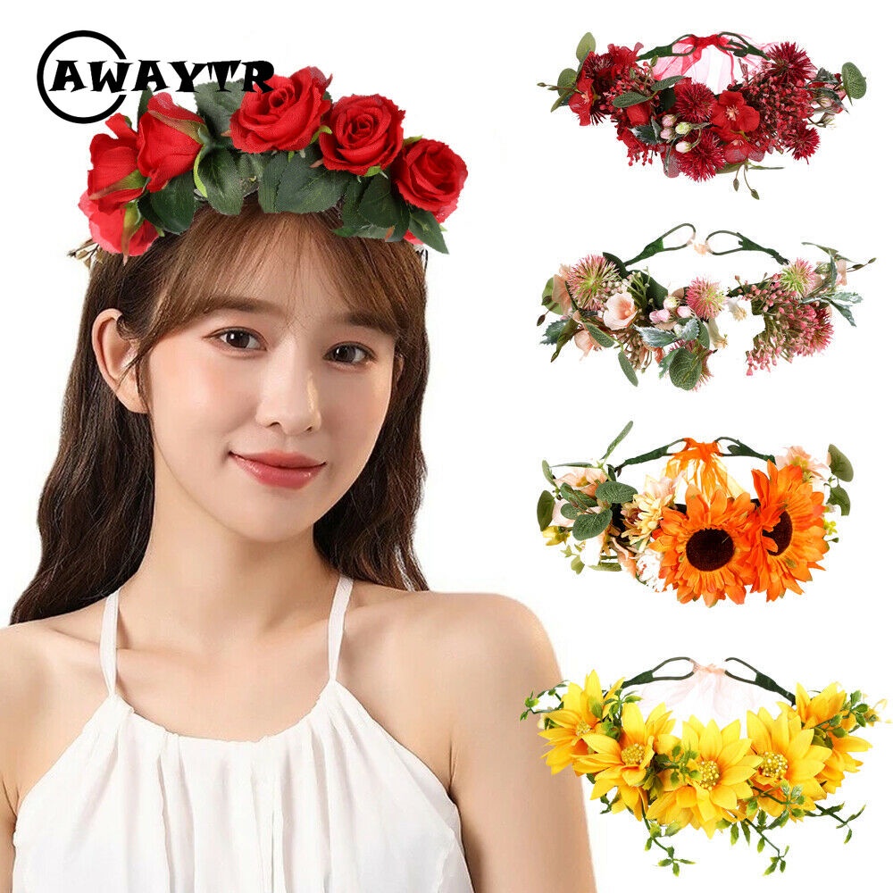 Vòng hoa đội đầu nhân tạo màu hồng mới cho cô dâu