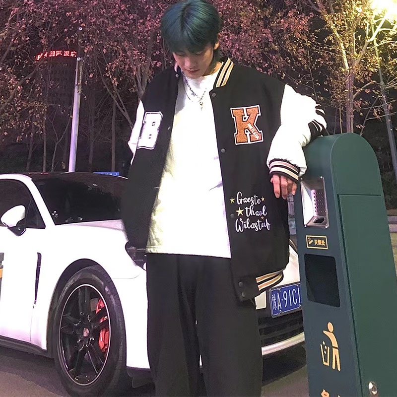 Áo Khoác Bóng Chày Chất Liệu Cotton Dáng Rộng Thêu Chữ Phong Cách Retro Cho Nam Và Nữ