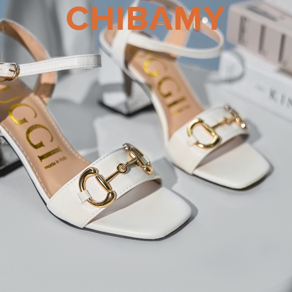 Sandal cao gót nữ GuC chất da mềm CHIBAMY, dép quai hậu nữ gót vuông cao 7cm