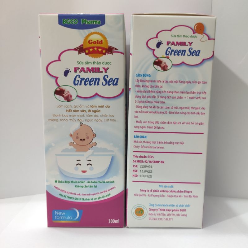 Combo bộ Sữa tắm, Nước tắm gội thảo dược cho bé sơ sinh Green sea - Chai 300ml