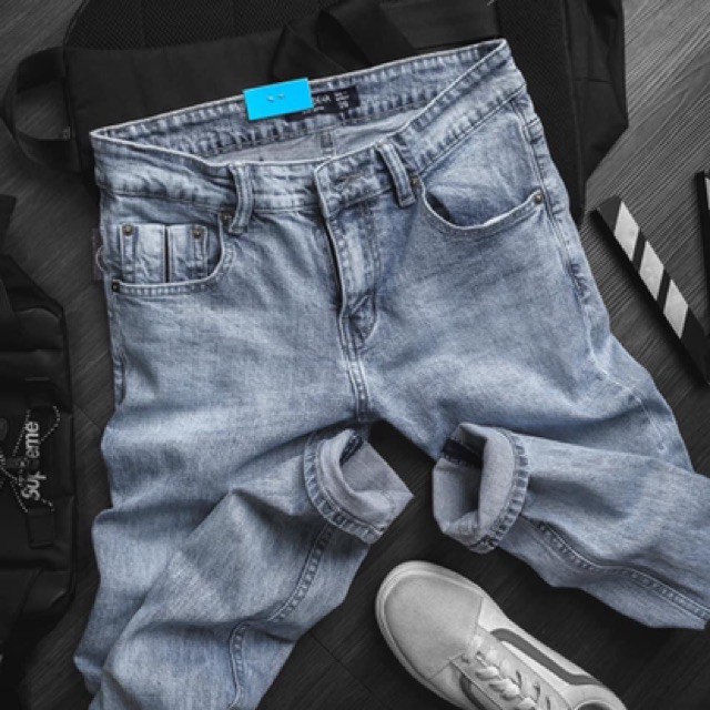 Quần jean nam PB xanh tráng- form shinky - quần bò co giãn xuất xịn Hải An Jeans