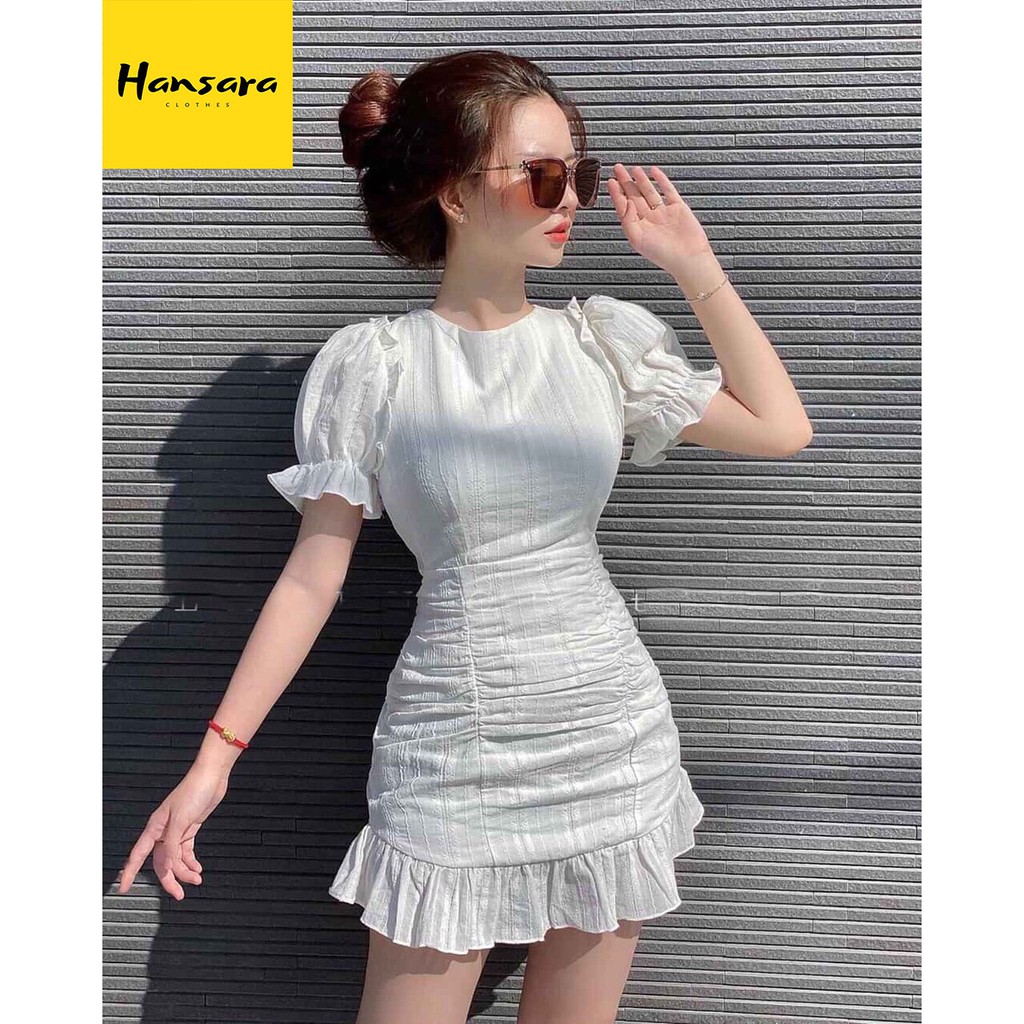 Váy Đầm Tay Xòe Đuôi Cá 3 Màu Nữ Tính (Đen, Hồng, Trắng) Thời Trang Nữ Bonucci | BigBuy360 - bigbuy360.vn