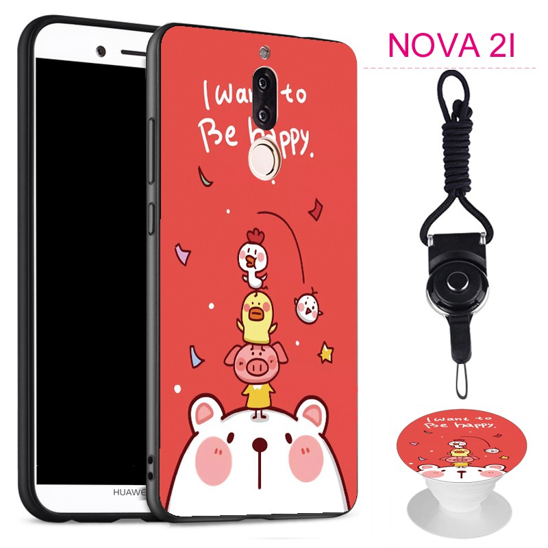 Ốp điện thoại silicone túi khí có dây cầm tay đế xoay cho HUAWEI NOVA 2I