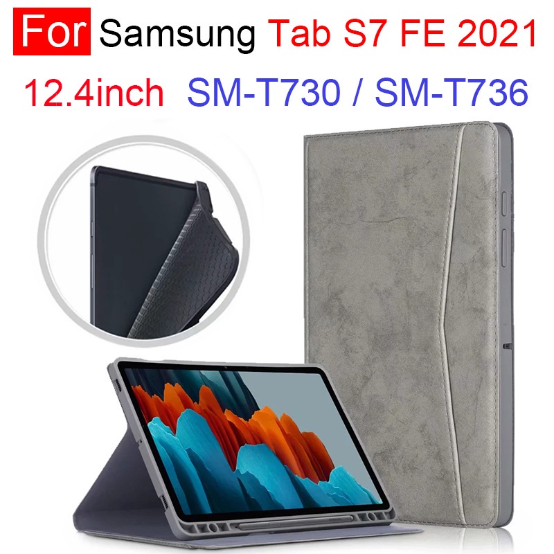 Bao Da Máy Tính Bảng Có Ngăn Đựng Bút Cho Samsung Galaxy Tab S7 Fe 12.4inch 2021 T730 T736 Giá Đỡ