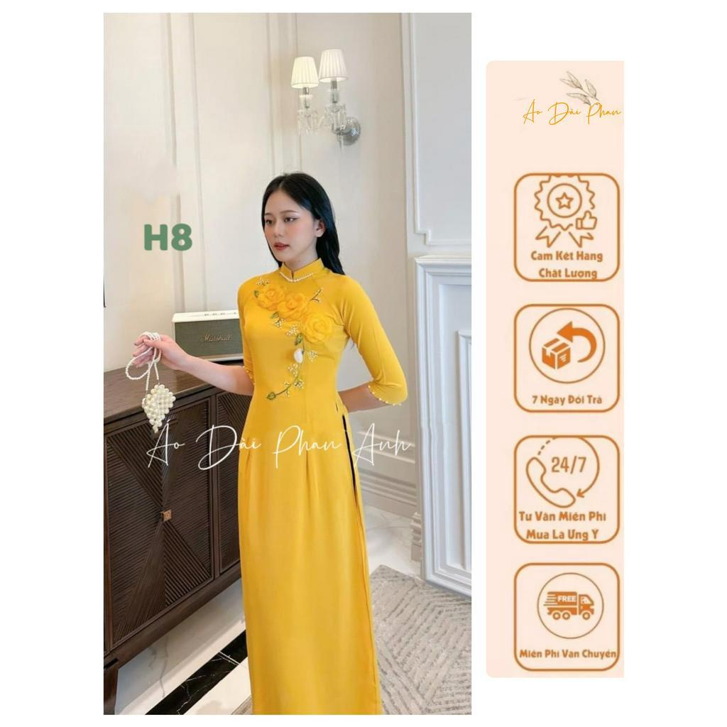 Áo dài Lụa Mỹ Cao Cấp 💛 SIÊU XINH 💛 Áo dài chất liệu mềm mịn, thoáng mát - họa tiết thêu thủ công tỉ mỉ siêu xinh