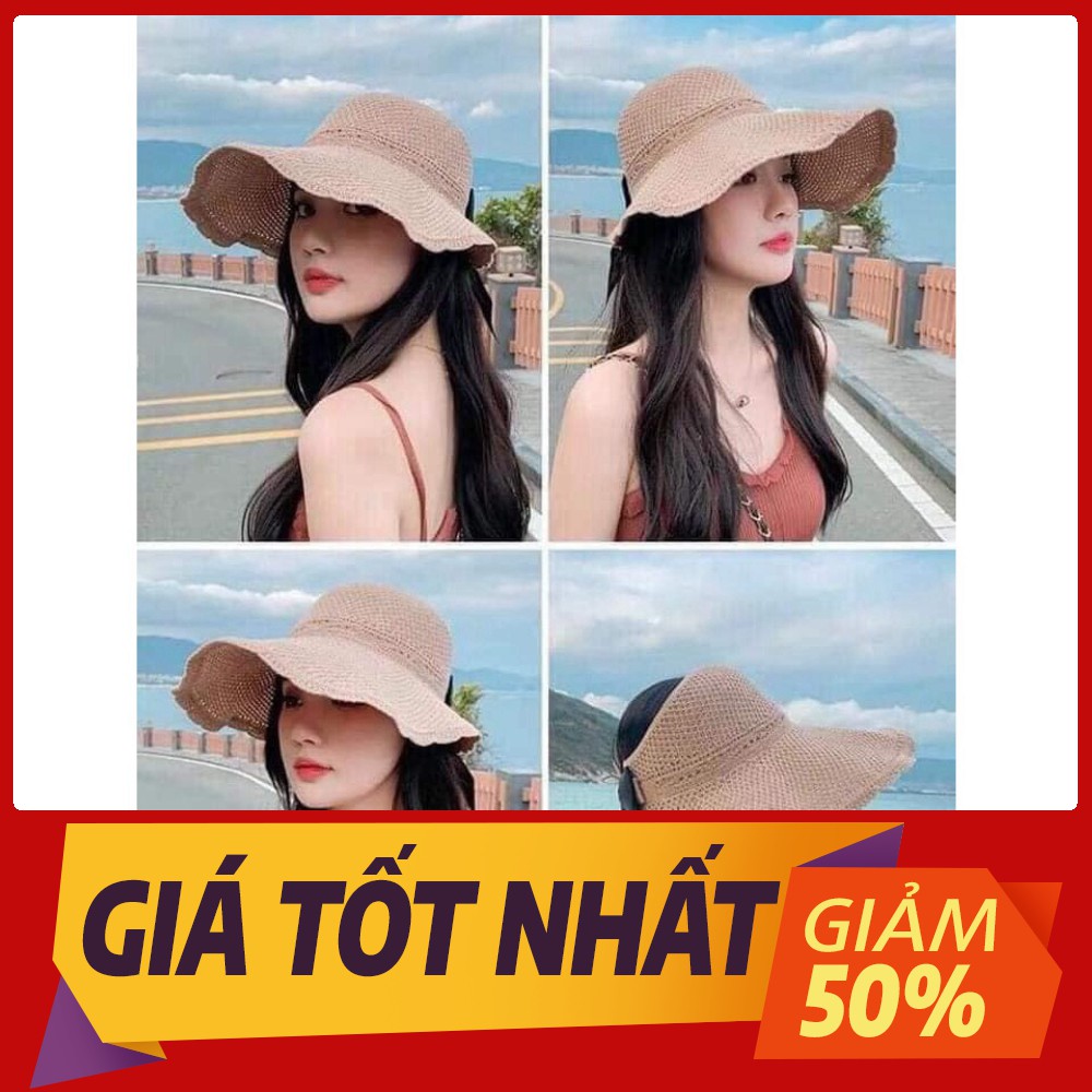 [Sale toàn shop] Mũ cói hở đầu đính nơ sau