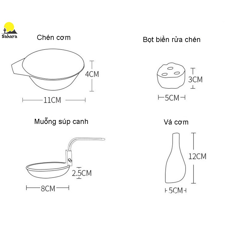 Bộ combo phụ kiện chén, vá cơm, muỗng súp, bọt biển