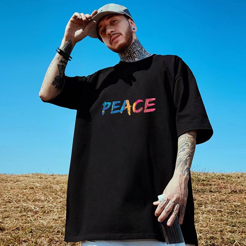 Áo Thun Tay Ngắn Cổ Tròn Dáng Rộng In Chữ Thời Trang Mùa Hè Phong Cách Hàn Quốc Cho Nam size M-8XL