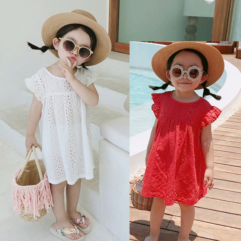 Đầm công chúa màu trơn phối ren dành cho bé gái