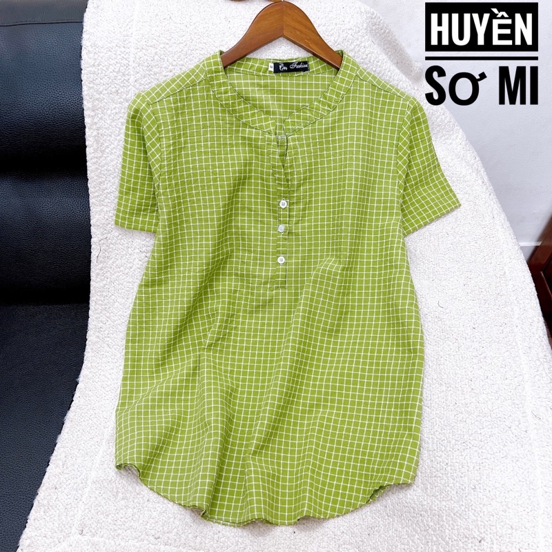 Sơ mi caro ngắn tay cồ V