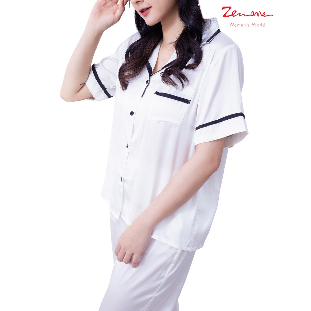 Đồ bộ nữ mặc nhà Zen Me bộ đồ ngủ pijama lụa tay cộc quần dài chất lụa latin cao cấp phối viền trẻ trung PJP1021