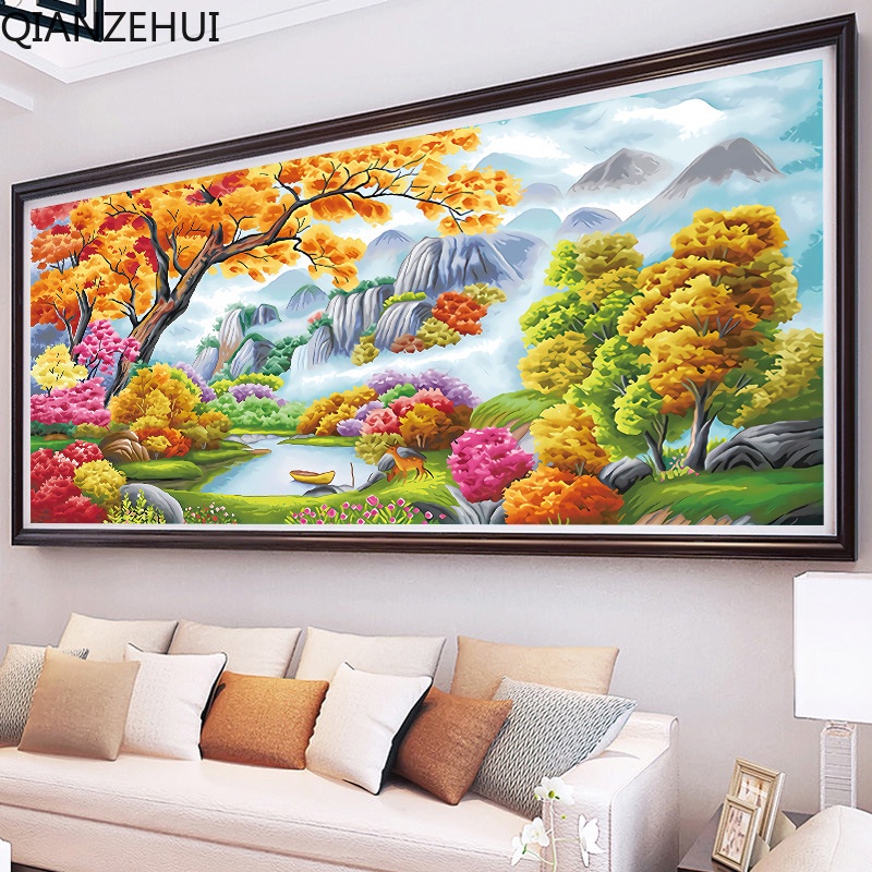 Bộ Dụng Cụ Thêu Tranh Sơn Dầu 11CT DIY Hình Phong Cảnh Châu Âu