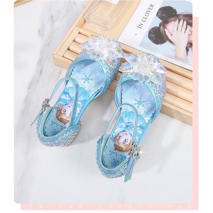 Giày cao gót cho bé gái hoạ tiết Elsa đế vuông đính hạt lấp lánh đẹp - Giầy công chúa cho bé nhẹ êm mềm