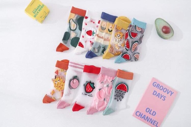 🧦Tất chân cao cổ voan lưới hình hoa quả