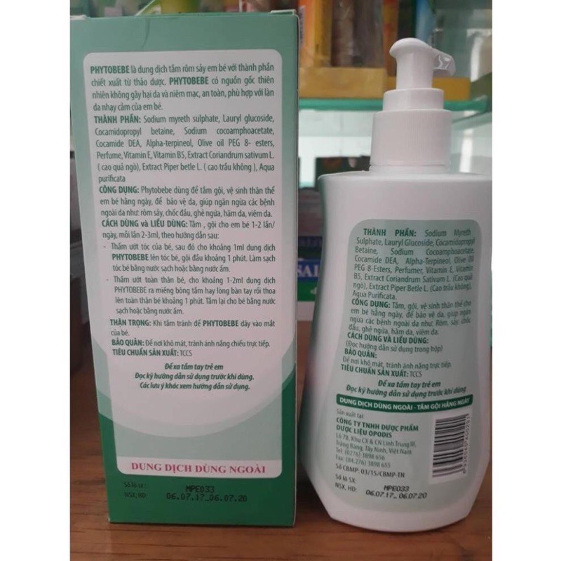 Dung dịch tắm rôm sảy em bé PhytoBEBE 250ml - phù hợp cho da nhạy cảm của trẻ - cvspharmacy